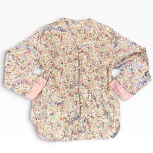Vintage Kathryn floral blouse with pink cuffs and button front